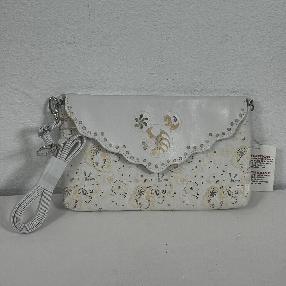 DISNEY PARKS Off-white Gold and Silver cut out Mickey Icon clutch cross over NWT